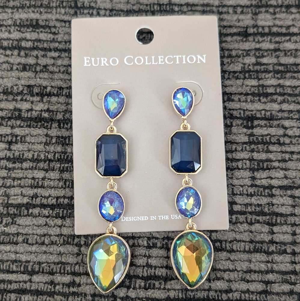 Blue Crystal Drop Earrings